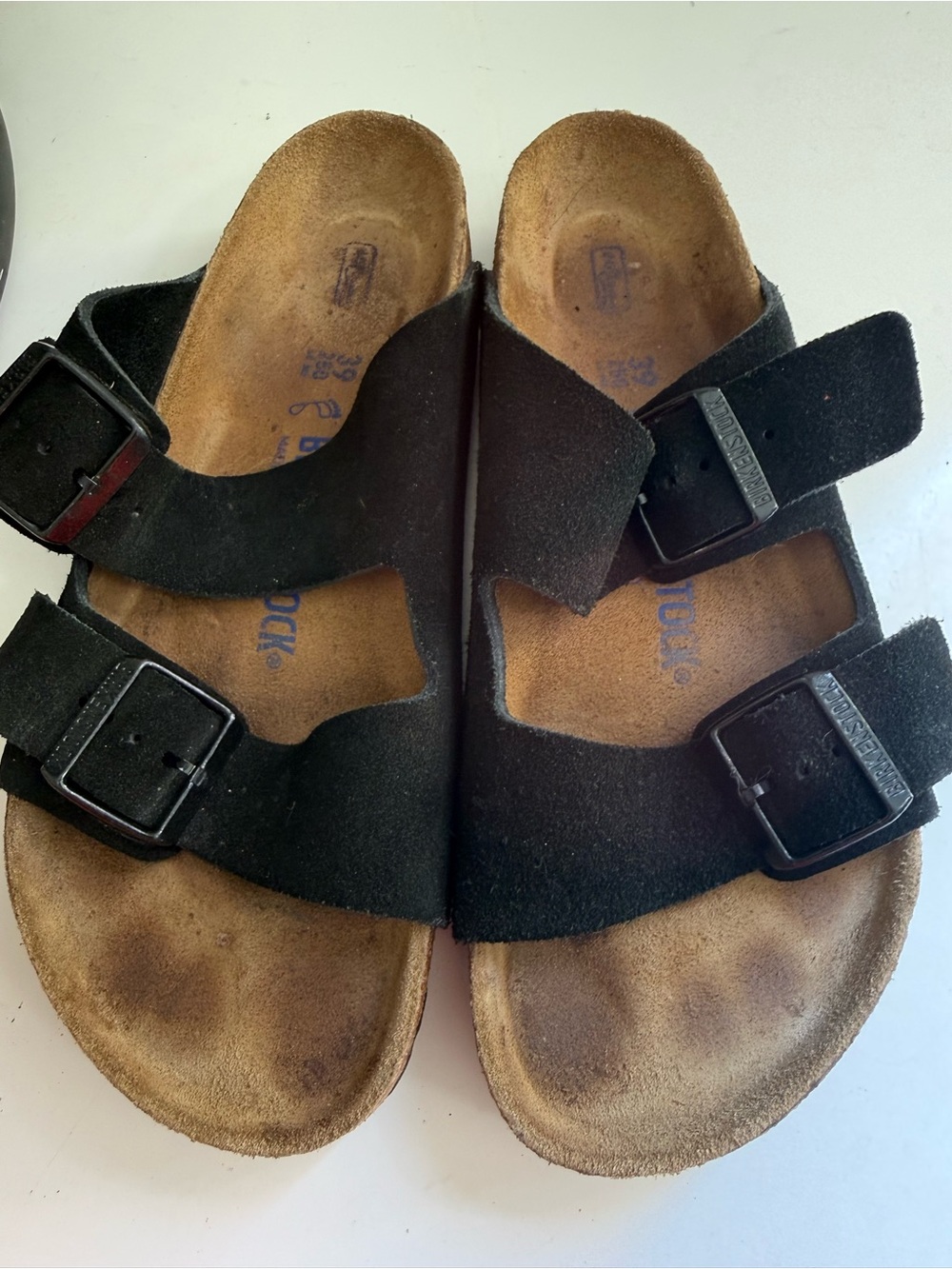 Birkenstock Arizona women size 8 soft footbed Black Two-Strap Suede Sandals - Picture 2 of 8